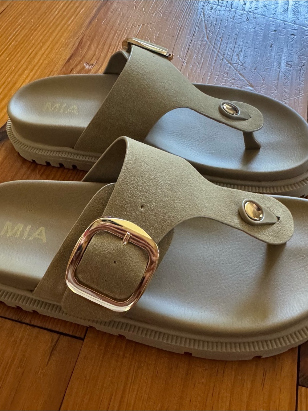 MIA tan Buckle Thong Sandals